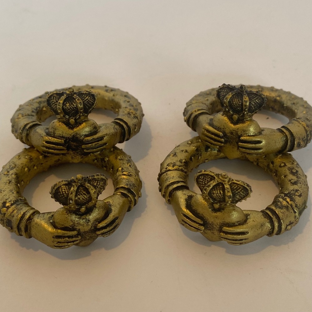 Claddagh Napkin Rings Gold Color‎ Excellent Set of 4 Celtic Heart